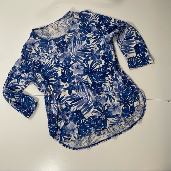 Tommy Bahama Indigo Floral Top sz L like new condition - Picture 1 of 7